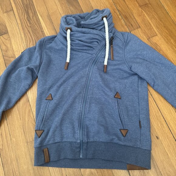 Naketano The Poets Choice Women's Cowl Neck Raglan Blue Zip Jacket Size M - Picture 2 of 10